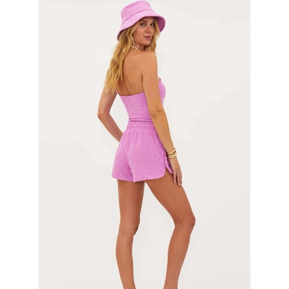 NWT Beach Riot Kiara Shorts Sea Shell Terry Pull On Drawstring Slit Pink - Picture 12 of 12
